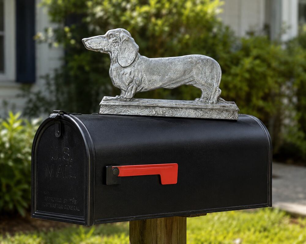 Vintage Aluminum Dachshund Dog Mailbox Topper Sign Wall Plaque -